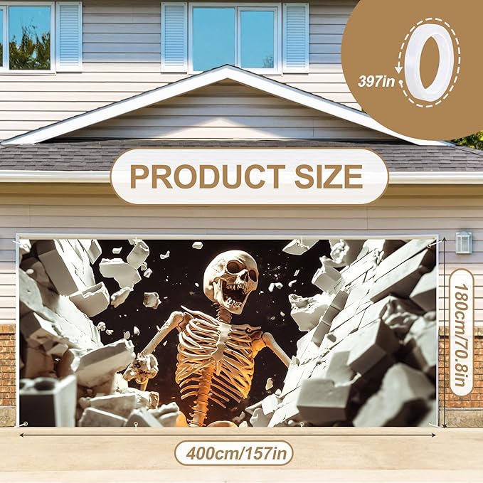 6 x 13 ft Halloween Garage Door Decorations Halloween decorations Witch Door Cover, Hanging Banner, Cauldron Backdrop Mural for Home, Outdoor, Indoor, Spooky Party, Wall, Window (Broken Wall)