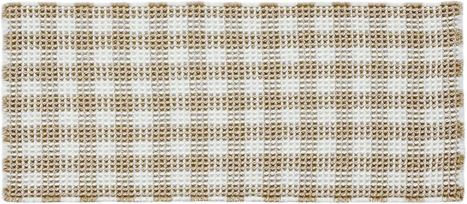 Waffle Runner Rug Bathroom, Long Boho Bathroom Rugs Non Slip Washable Absorbent Checkered Bathroom Mat Quick Dry Farmhouse Bath Mat, 60"x24" Khaki and White