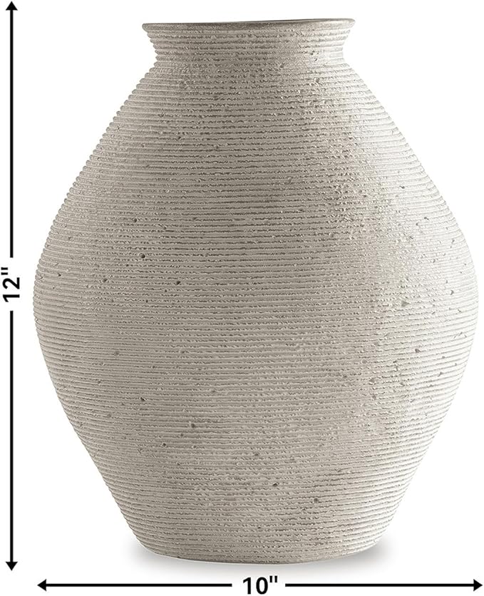 Signature Design by Ashley Hannela 12" Modern Distressed Polyresin Vase, Antique Tan