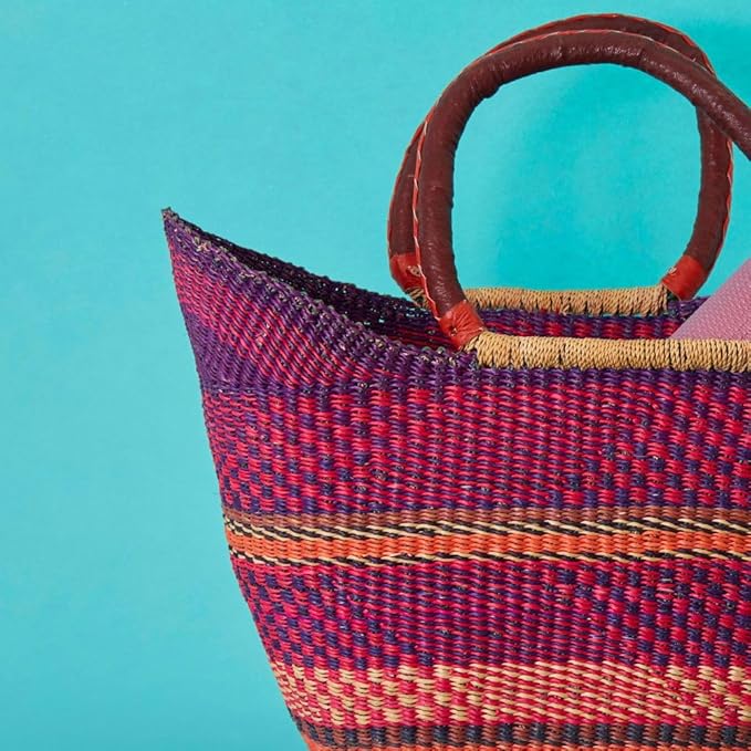 Kitchen & Dining Storage, Reusable Grocery Bag, Countertop Fruits Holder, Picnic Basket, Market Tote, Beach Basket, Harvesting, Foraging, Decorative Wicker Basket, Woven, Boho, Purple Pink