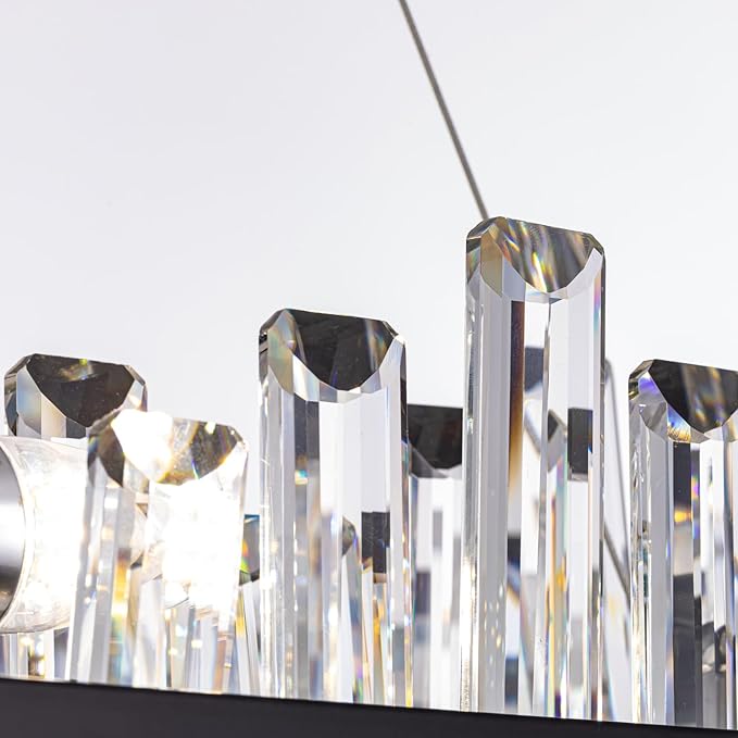 Siljoy Modern Crystal Chandelier for Dining Room, 20 Lights Large Black Rectangular 2-Tiers K9 Crystal Raindrop Chandelier Pendant Ceiling Light Fixture for Living Room Kitchen Island Bar L52’’