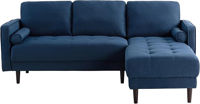 Studio Living® Lexington 83.1" Sofa Chaise, Mid-Century Modern, Pocket Coil Comfort, Reversable Chaise, Easy Assembly, Woven Fabric, Navy Blue