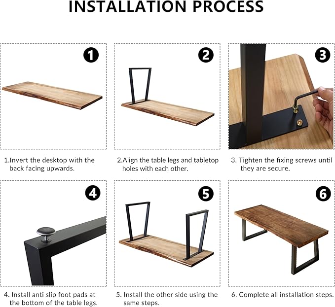 Solid Wood Desk 55 inches, Home Office Computer Desk Wooden Rustic Writing Desk Metal Modern Simple Design Executive Real Wood Desk (Brown)