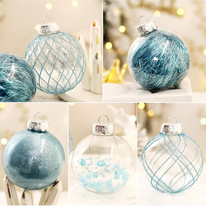 Christmas Ball Ornaments Set, 20ct Large Clear Shatterproof 80mm/3.15" Blue Christmas Ornaments for Christmas Tree Decorations Hanging Decorative Baubles for Baby Shower Xmas Party Decor
