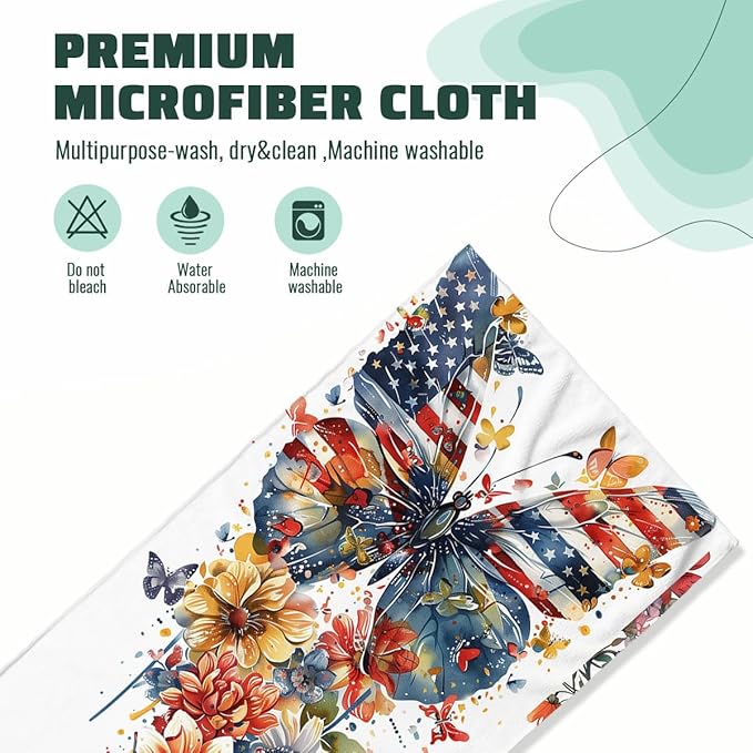 American Flag Butterfly Kitchen Dish Towels Set of 2 Watercolor Holiday Tabletop Decor Butterfly