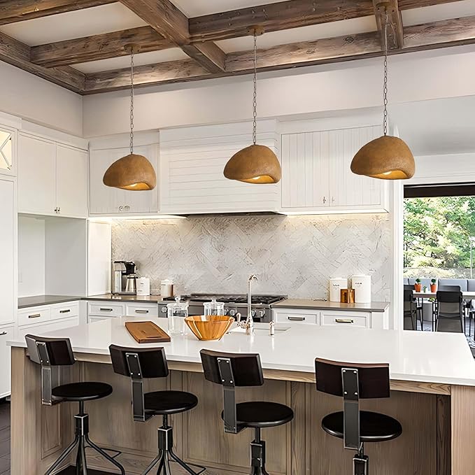 Wabi Sabi Pendant Light Kitchen Island 11.8in Brown Dining Room Lights Fixture Rustic Chandelier Japanese Style Hanging Ceiling Lighting for Bedroom Restaurant Living Room Hallway Foyer