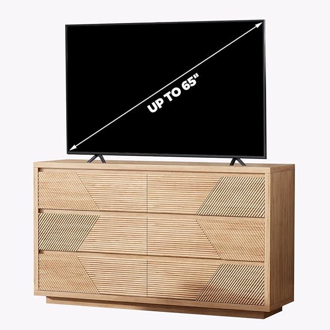 55.12" Modern Chest of Drawer, 6 Deep Drawers,Clothes Organizer,Large Storage Cabinet for Living Room, Bedroom,Dresser TV Stand, Wood Drawer Organizer for Living Room, Hallway, Natural Wood