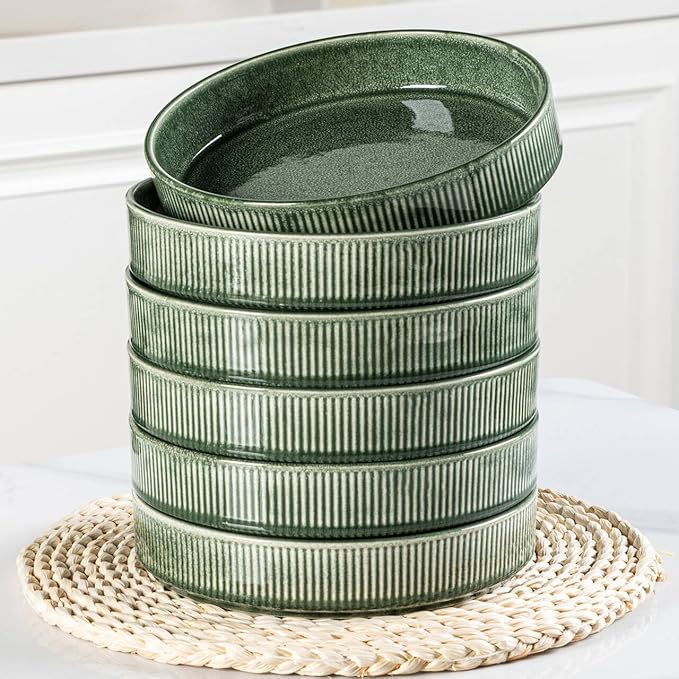 GBHOME 7.5'' Stoneware Pasta Bowls, Serving Bowls Set of 6 for Kitchen, Double Reactive Glaze Bowls for Fruit,Pasta,Salad,Oatmeal,Meal, Microwave Safe (6 pcs)