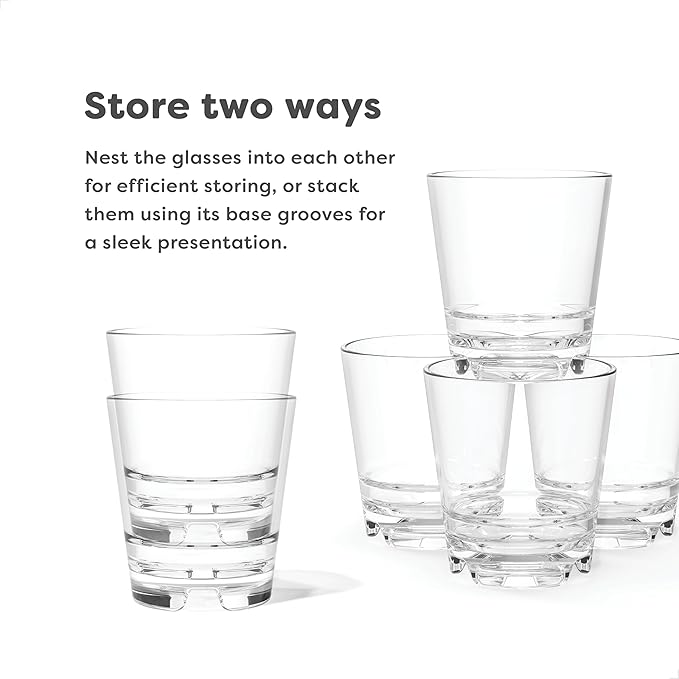 TOSSWARE RESERVE 8oz Stacking Rocks, SET OF 4, Premium Quality, Dishwasher Safe & Heat Resistant Unbreakable Plastic Whiskey Glasses, Clear