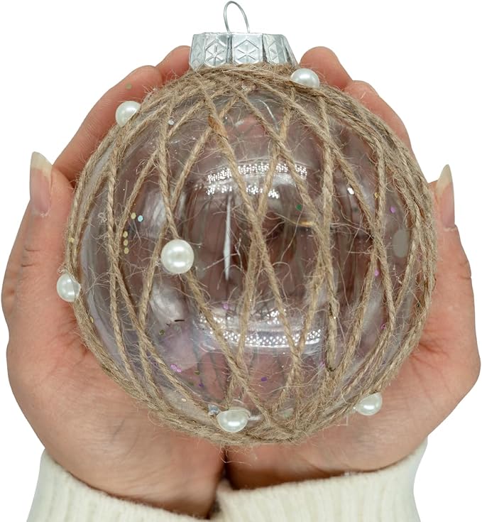 XmasExp Christmas Ball Ornaments Set, Farmhouse Shatterproof Christmastree Decorations,6ct Large Plastic Hanging Ornaments,100mm/4,Neutral