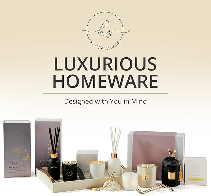 Luxury Scented Candles Gift Set for Women - Candle Holder + 2 x 8.5oz Premium Scented Candles for Home + Wick Trimmer - 110+ Hours Burn Time - Paraffin-Free - 4 pcs