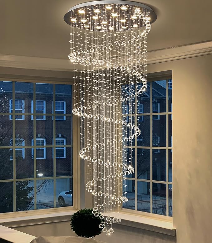 Glam Crystal Chandelier with Dimmable Bulbs High Ceiling Light Fxitures