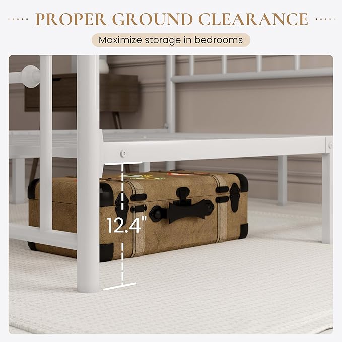 SHA CERLIN 14'' Queen Size Metal Platform Bed Frame/Victorian Headboard and Footboard/Steel Slats Mattress Foundation for Storage/No Box Spring Needed/Noise Free/White