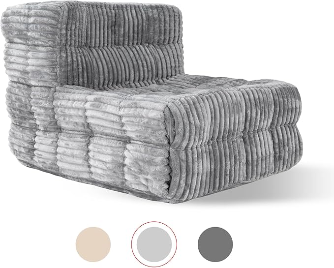 Armless Fireside Couch Hybrid Bean Bag Floor Sofa, Light Gray