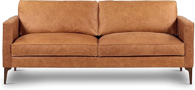 POLY & BARK Mateo Leather Sofa 82" in Full-Grain Pure-Aniline Italian Tanned Leather in Cognac Tan