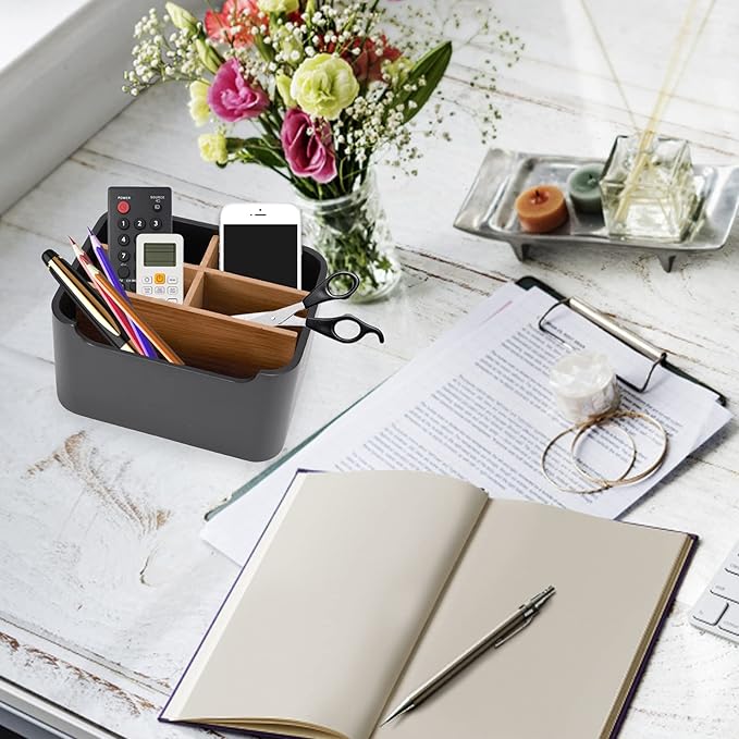 Stylish Desk Organizer and Remote Control Holder in Black - Keep Your Workspace Tidy and Organized, Multi-Purpose Storage for Desktop Bedside Nightstand