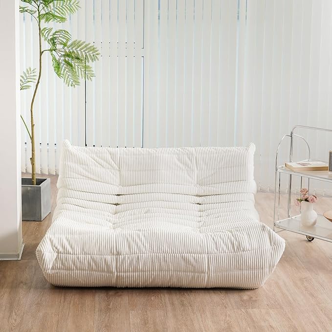 N&V Fireside Loveseat Mid Century Armless Twin Floor Sofa Corduroy Lounge Chair, Tuscany