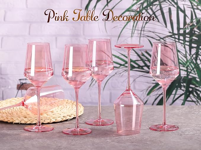 Physkoa Pink Wine Glasses Set 6-15oz Crystal Blush Pink Wine Glasses With Long Stem and Thin Rim,Perfect Pink Colored Wine Stemware for Wine Lover in Wedding,Bridal Shower