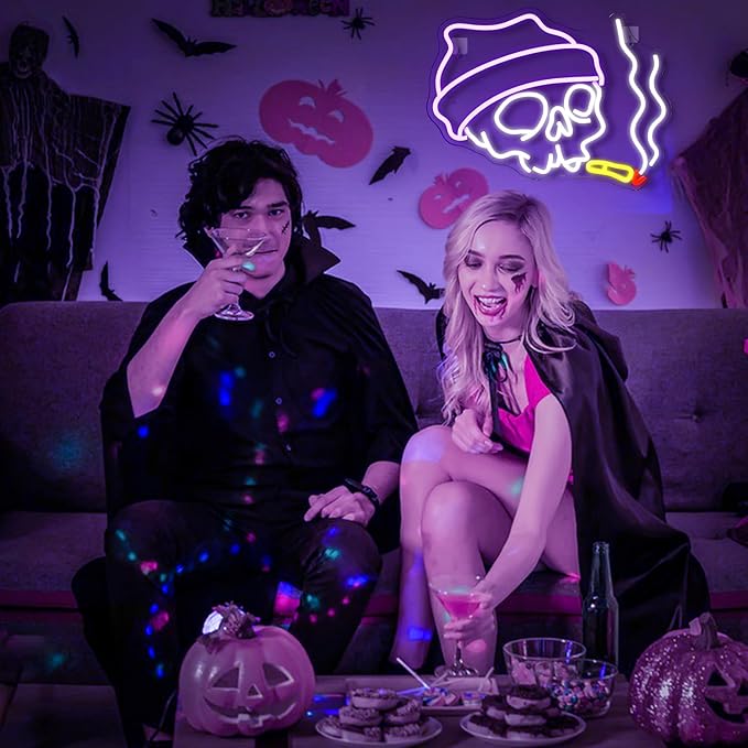 Lucunstar Skull Neon Sign,Halloween LED Sign,Neon Signs for Wall Decor,Adjustable Brightness Halloween Neon Signs, Neon Sign For Party,Bedroom Wall Decor,Home,Party Light Decoration