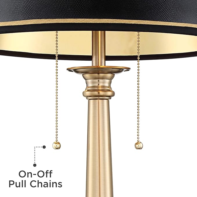 Barnes and Ivy Georgetown 28 1/2" Tall Traditional Table Lamp with USB Charging Ports A+C Warm Brass Steel Black Gold Trim Drum Shade for Living Room Bedroom Nightstand Bedside Office House