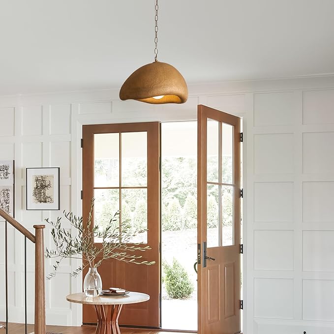 Rustic Light Fixture Pendant Lights Kitchen Island Wabi Sabi 15.7in Dining Room Lighting Brown Chandelier Japanese Style Hanging Ceiling Lights for Bedroom Hallway Restaurant Foyer