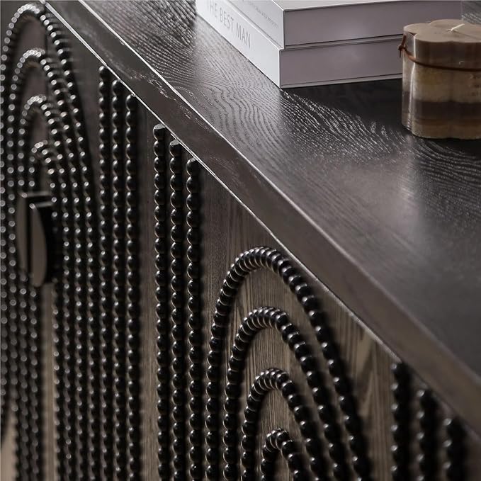 60" Sideboard Buffet Accent Cabinet, Antique Black Entryway Table with Storage Wood Credenzas for Living Room Home Bar, 4 Doors & Adjustable Shelves