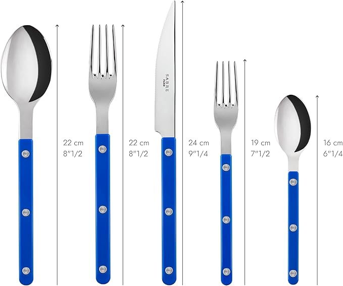 5-Piece Flatware Set - Bistrot Collection - Knife, Fork, Soup Spoon, Teaspoon & Dessert Fork - Stainless Steel & Nylon - Dishwasher Safe - Lapis Blue - Brilliant Finish