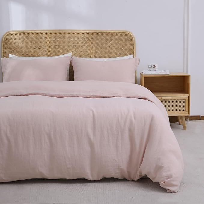 Simple&Opulence 100% Linen Duvet Cover Set, Natural French Flax Blush Pink Duvet Cover Twin Size, Breathable Soft Comfy Linen Bedding Comforter Cover with 1 Pillowcase(Blush Pink, 68"x86")