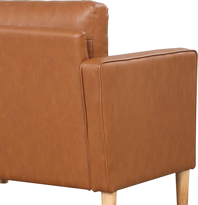 Studio Living® Lexington 39.4" Arm Chair, Mid-Century Modern, Pocket Coil Comfort, Easy Assembly, Vegan Leather, Carmel
