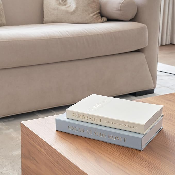 Beautiful Decorative Books - Set of 2 Linen Boxes Enhance Your Table, Bookshelf or Mantel Decor - Stylish Fake/Faux Books for Modern Home Decoration, Photo Storage and as a Keepsake Box