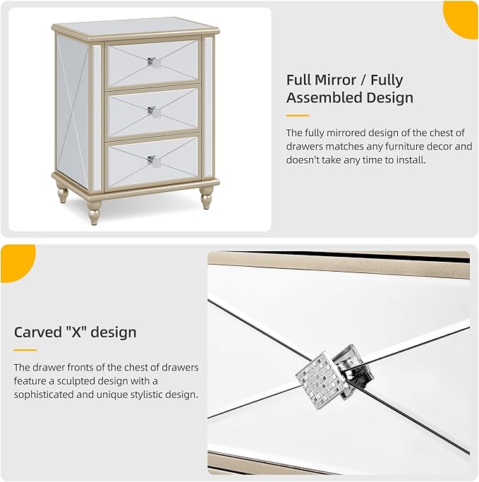 DWVO Gold 3 Drawers Dressers 23 Accent Chest with 3 Storage Drawers