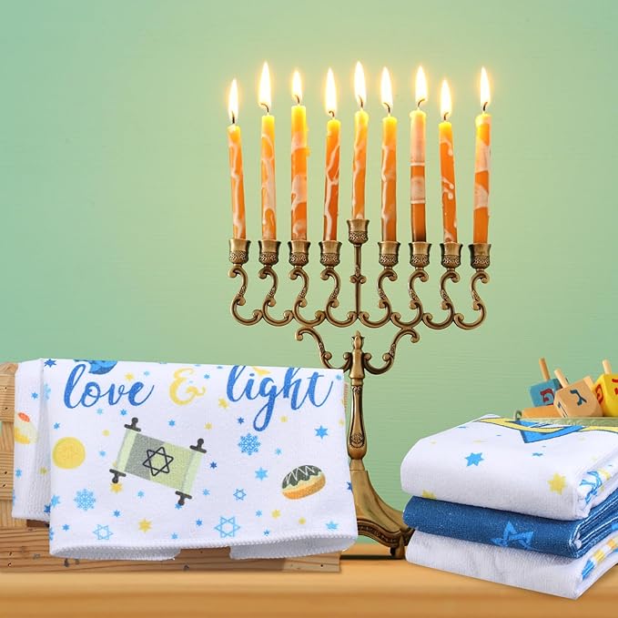 Oudain Hanukkah Kitchen Towels Set of 6 Blue Watercolor Holiday Dish Towels Tabletop Decor