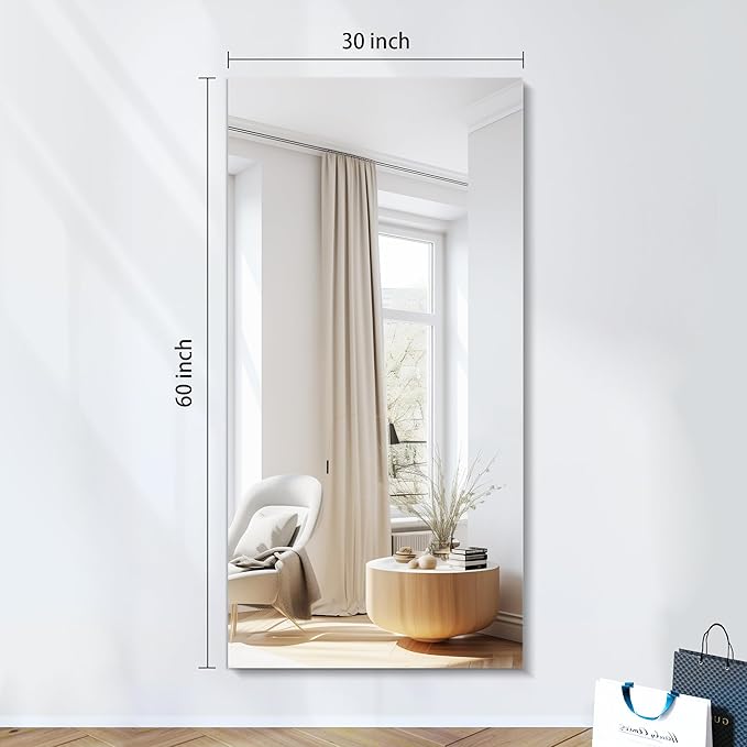 KOCUUY Large Frameless Mirror, 60x30 Inch Rectangle Bathroom Vanity Mirror for Over Sink, Upgraded Shatterproof Unframed Design for Bedroom, Living Room, Entryway