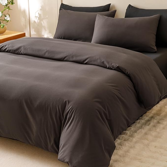 CLOTHKNOW Brown Comforter Set Full Size 3Pcs Dark Brown Bedding Comforter Sets Solid Color Comforter Men Women Comforter All Season Lightweight Bed Set Full Size