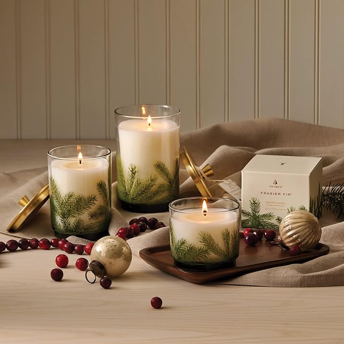 Thymes Frasier Fir Candle - Heritage Pine Needle Luminary Scented Candles - Elegant Pine Candle - Crisp Siberian Fir, Cedarwood & Sandalwood - Holiday Candles - Christmas Decor (Large, 16 oz)