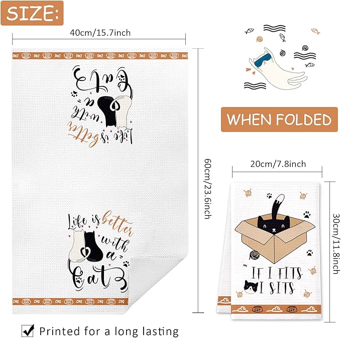 Cat Kitchen Dish Towels Set of 4 Funny Decorative Absorbent Tea Towels