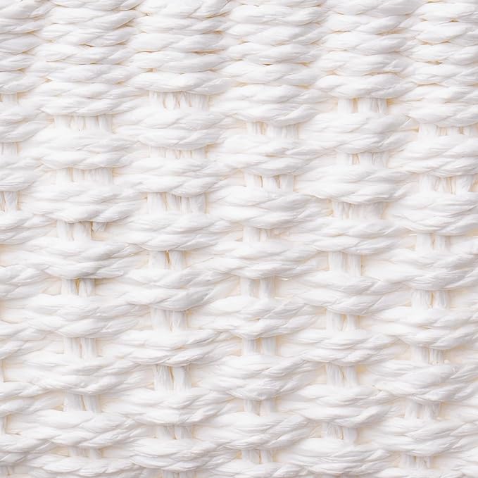 LA JOLIE MUSE Woven Storage Baskets for Organizing, Recycled Paper Rope Basket Bin Divider for Makeup Towel Shelf Cupboards Drawer, Decorative White Storage Basket Set of 3