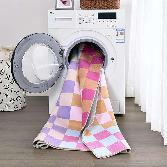 Multicolored Checkerboard Bedroom Rug Washable Ultra Thin Retro Funky Aesthetic Cute 4x6 Area Rugs for Living Room Nursery Kitchen Entryway Dorm, Pastel Colorful Checkered Geometric Carpet