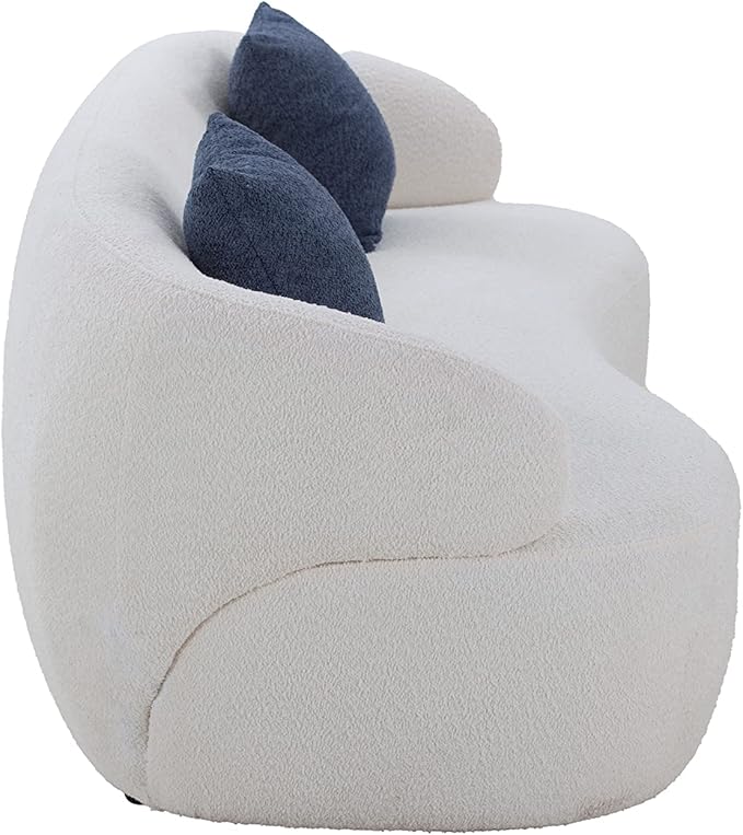 KEIKI 87" Curved Oversized Boucle Cloud Sofa with Thickened Seat Cushions and Backrest, Modern Style 3-Seater Upholstered Corner Fluffy Couch, No Assembly Required, for Apartment, Living Room, Beige
