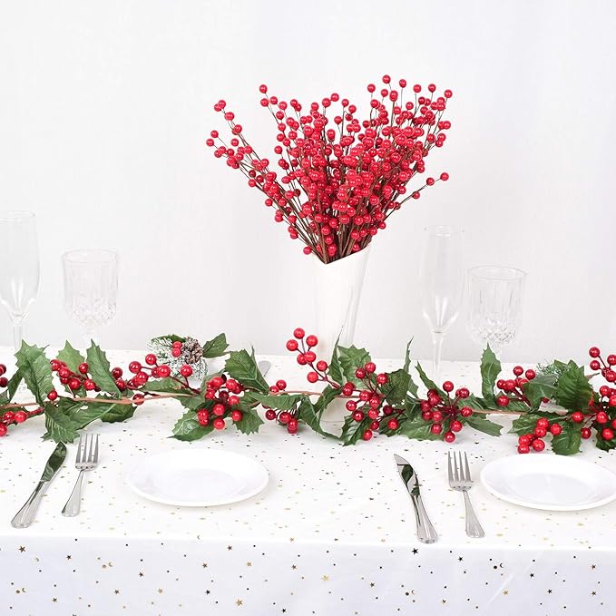 DearHouse 6FT Red Berry Christmas Garland, Flexible Artificial Berry Garland for Indoor Outdoor Home Fireplace Decoration for Winter Christmas Holiday New Year Decor