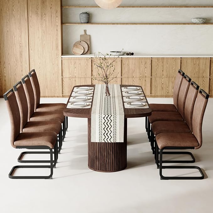 79" Dining Table Set for 8,Large Rectangular Dining Table Set for 8 with Cushioned Chairs,Modern Mid-Century Wood Dining Room Table Set for 8,Ideal for Dining & Gatherings (Walnut)