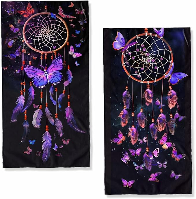 Butterfly Kitchen Towels Set of 2 Fantasy Dreamcatcher Purple Dish Towels Tabletop Decor Butterfly