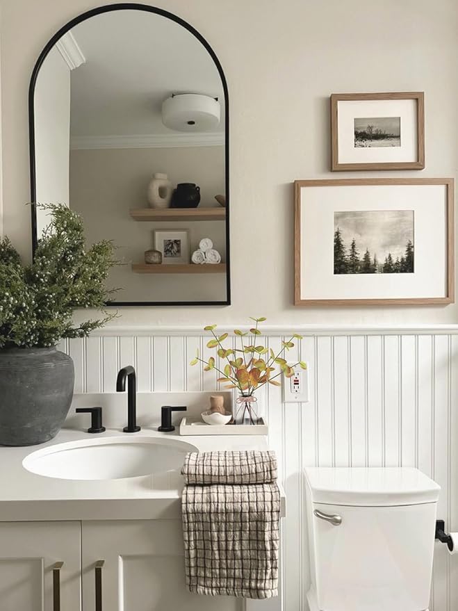 Fall Fake Eucalyptus Stems in Glass Vase with Faux Water 14" Fake Fall Plants with Artificial Eucalyptus Leaves Fall Decorations