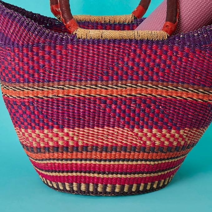 Kitchen & Dining Storage, Reusable Grocery Bag, Countertop Fruits Holder, Picnic Basket, Market Tote, Beach Basket, Harvesting, Foraging, Decorative Wicker Basket, Woven, Boho, Purple Pink