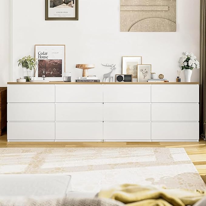 Dresser for Bedroom,Modern Large Wood Dresser,6 Chest of Drawers,Living Room,Hallway,Entryway,TV Stand Drawer Organizer(White&Natural)