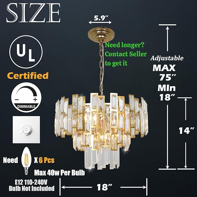 Gold Crystal Chandelier Lighting for Dining Rooms Kids Bedroom Foyer Entryway Ceiling Hanging Pendant Chandelier Light Fixture Small Geometric Raindrop Lamp 18''