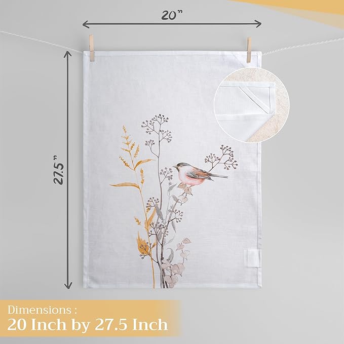 Maison d'Hermine Dish Towels 100% Cotton Absorbent Meadow Florals Beige Set of 3 Spring Summer