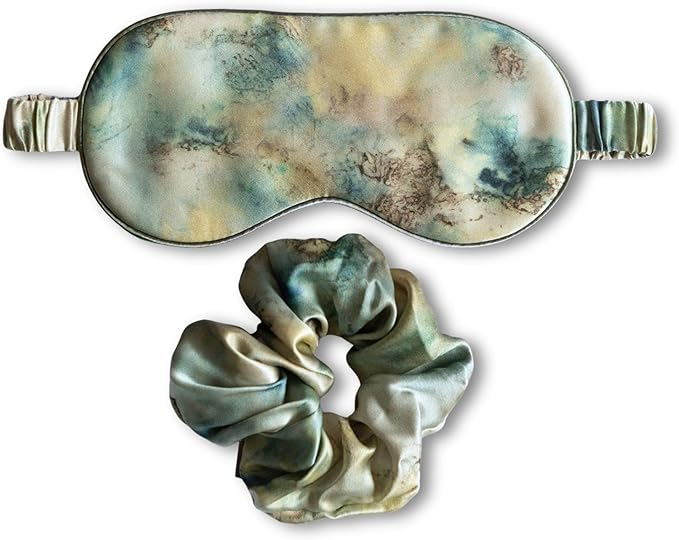 Silk & Willow 100% Pure Mulberry Silk Sleep Eye Mask & Hair Scrunchie Gift Set (Seascape)