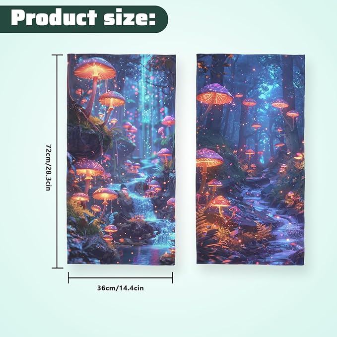 Mushroom Decorative Kitchen Dish Towels Absorbent Fantasy Tea Towels Gift 16x24, Enchanted Forest