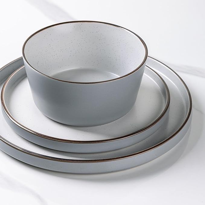 AmorArc Dinnerware Sets of 4, 12 Piece Plates and Bowls Set, Chip and Crack Resistant, Dishwasher & Microwave Safe Ceramic Dishes Set